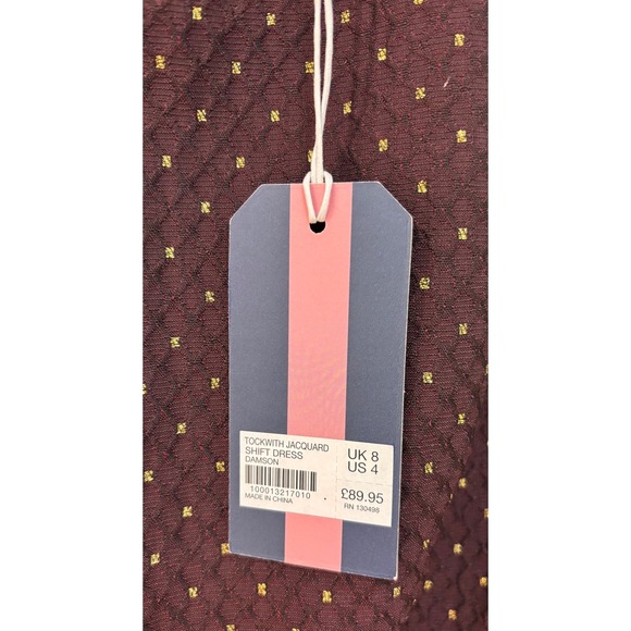 Jack Wills Tockwith Jacquard Shift Dress Damson‎ UK8 US4 Burgundy Gold Party nwt - Picture 3 of 7